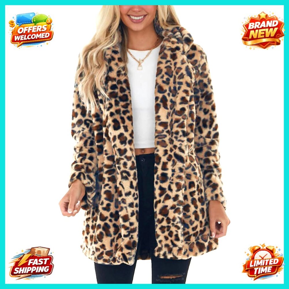 Leopard Print Faux Fur Coat - Women's Tan Animal Print Jacket
